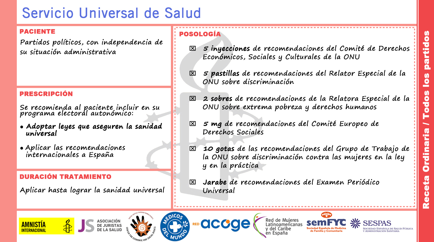 España: #SanidadUniversal, receta médica para elaborar un programa  electoral que no perjudique la salud