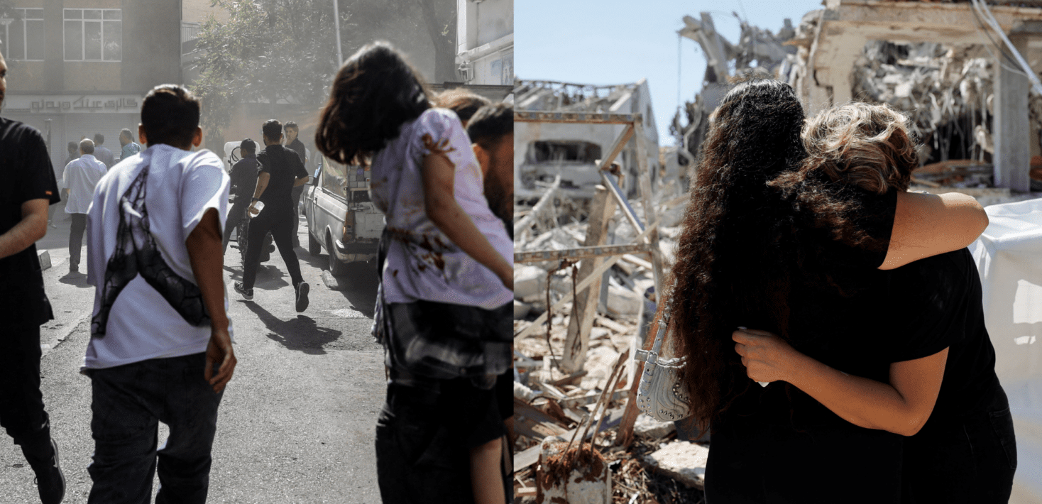 Imágenes de las secuelas de los atentados de Teherán (izquierda) e Israel (derecha)