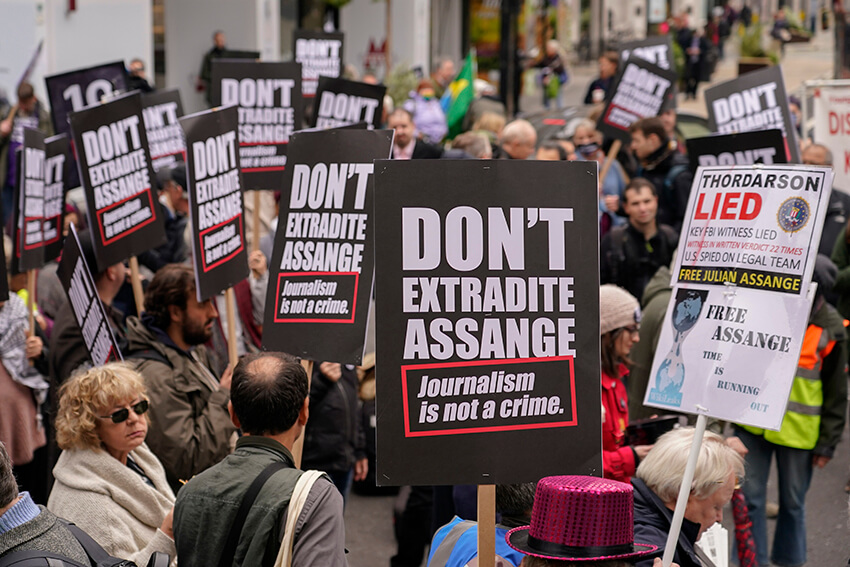 Manifestación contra la extradición de Julian Assange