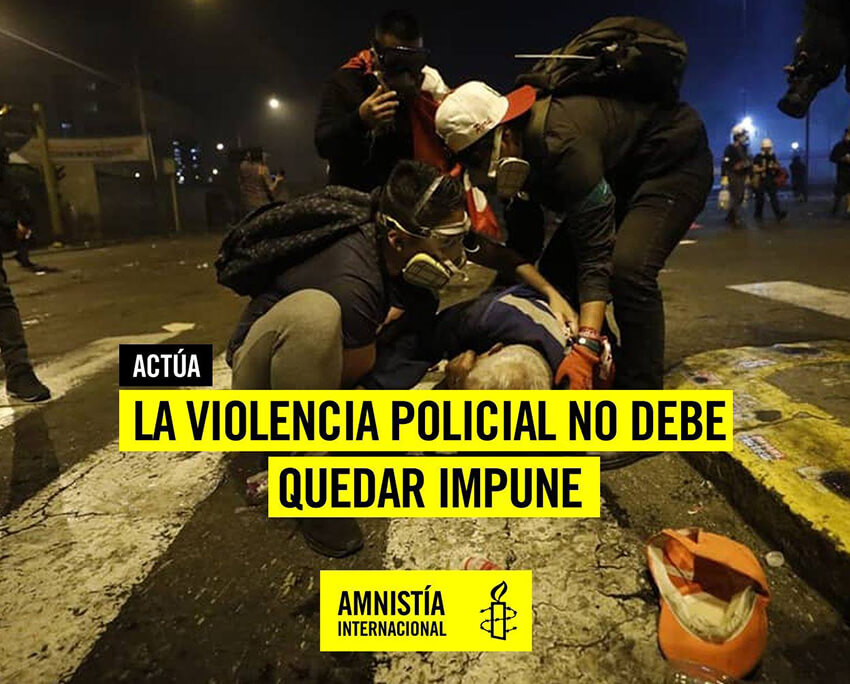 Acto de AI Perú para pedir que la violencia policial no quede inmpune