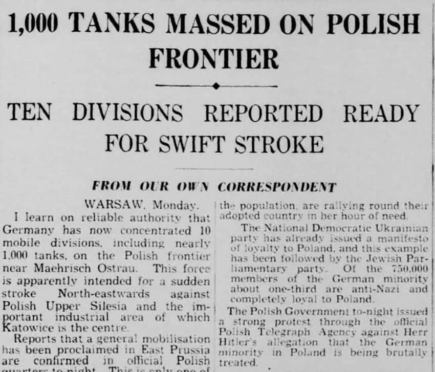 Noticia del periódico: "1000 tanques se cooncentran en la frontera polaca"