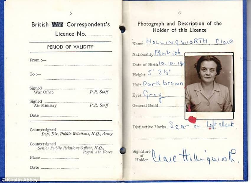 Pasaporte de Clare Hollingworth