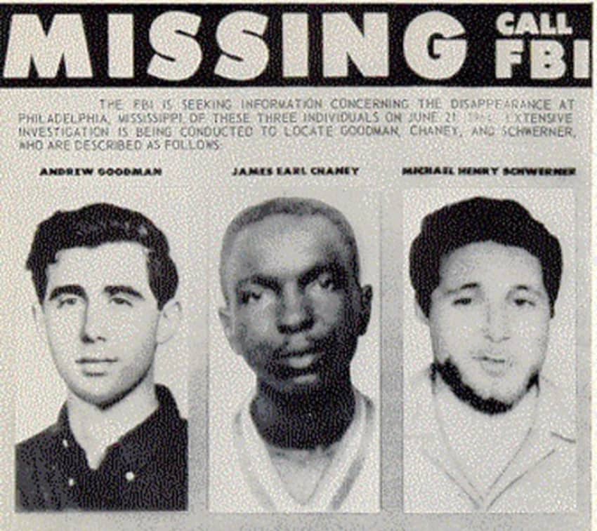 Cartel del FBI para buscar a los tres activistas desaparecidos