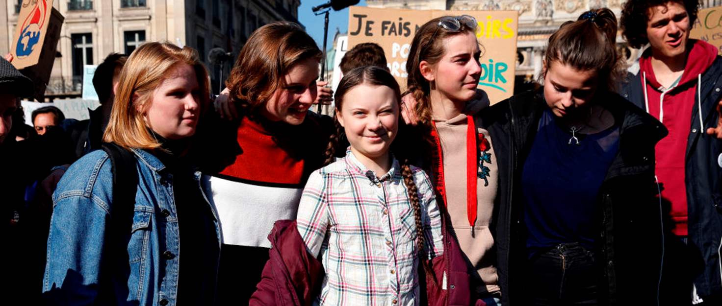 En el centro de la foto Greta Thunberg, activista sueca contra el calentamiento global. 